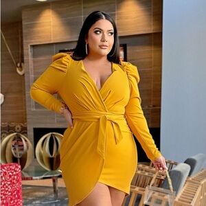 FashionNova Plus Mustard Wrap Dress